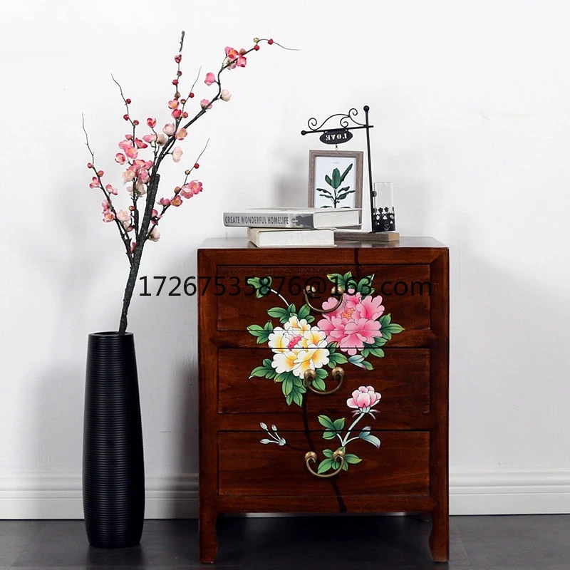 

New Chinese pastoral simple solid wood fragrant camphor wood bedroom side table storage drawer cabinet mini chest cabinet