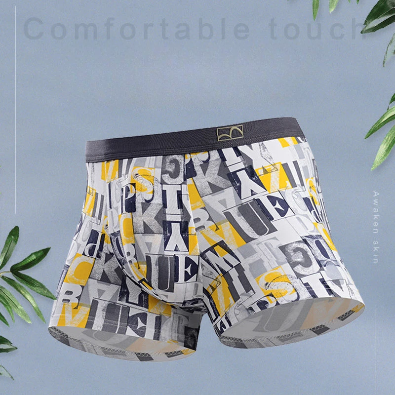 Men's Printed Boxer Briefs Men's Mid-rise Design Boxers Modal Cotton Simple Comfort Box Shorts  alphabet men underwear