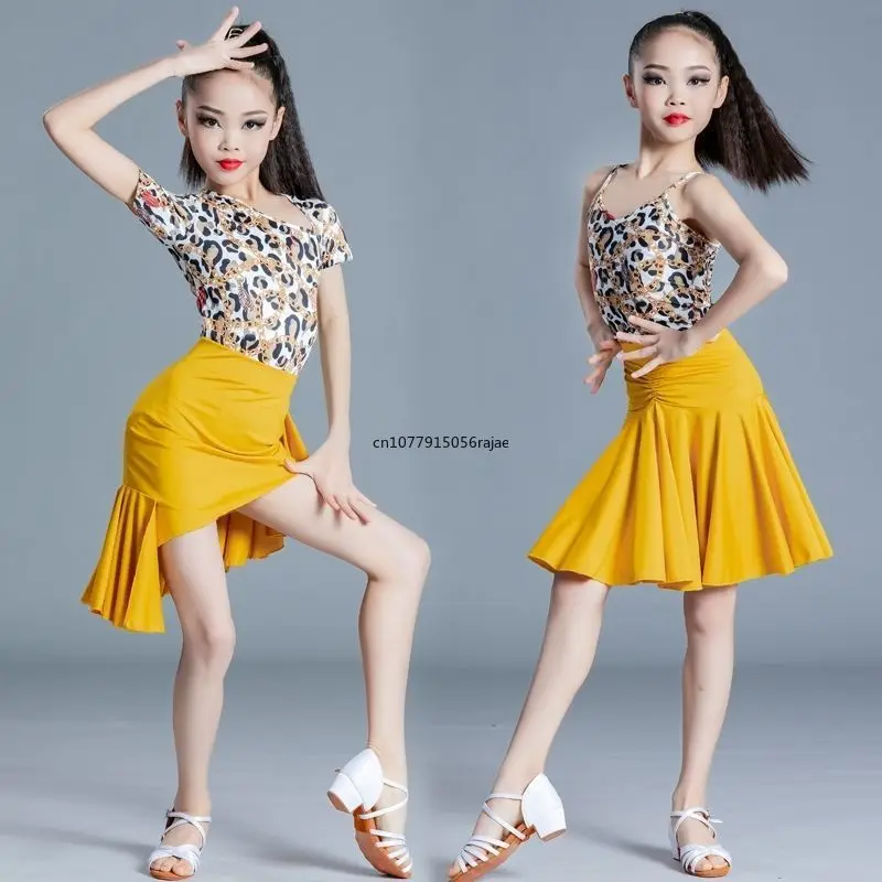 Girl Latin Dance Dress Costume Child Leopard Grain Dance Costumes Kid Dance Dress For Girls Latin Dancing Dress