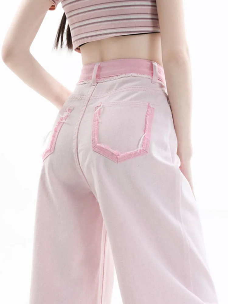 

Light Pink Wide Leg Jeans Women's Summer Thin Version 2026 New Small Size Pear Shape Slim Wide Leg Pants High Waist Zipper Cl...