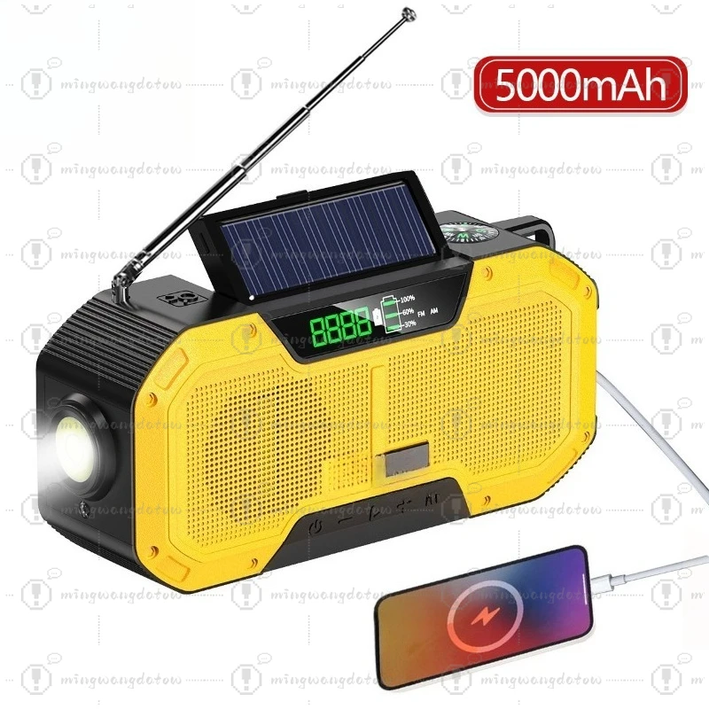 Multifunctional Portable Outdoor Speaker, Solar Powered Radio with Charging Function, Flashlight and Compass for Camping Hiking