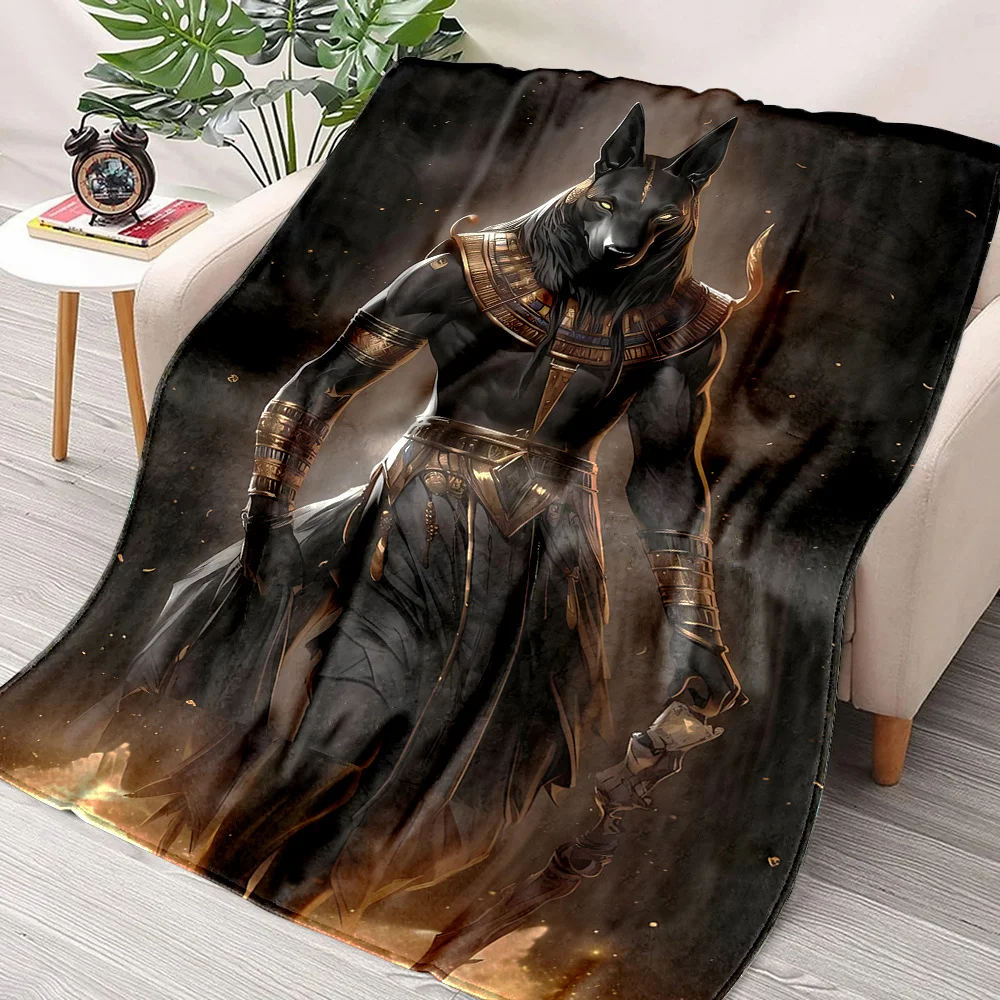 Soft Anubis Myth Print Flannel Blanket – Cozy All-Season Throw for Sofa, Bed, Office Naps & Travel, Perfect Gift Choice