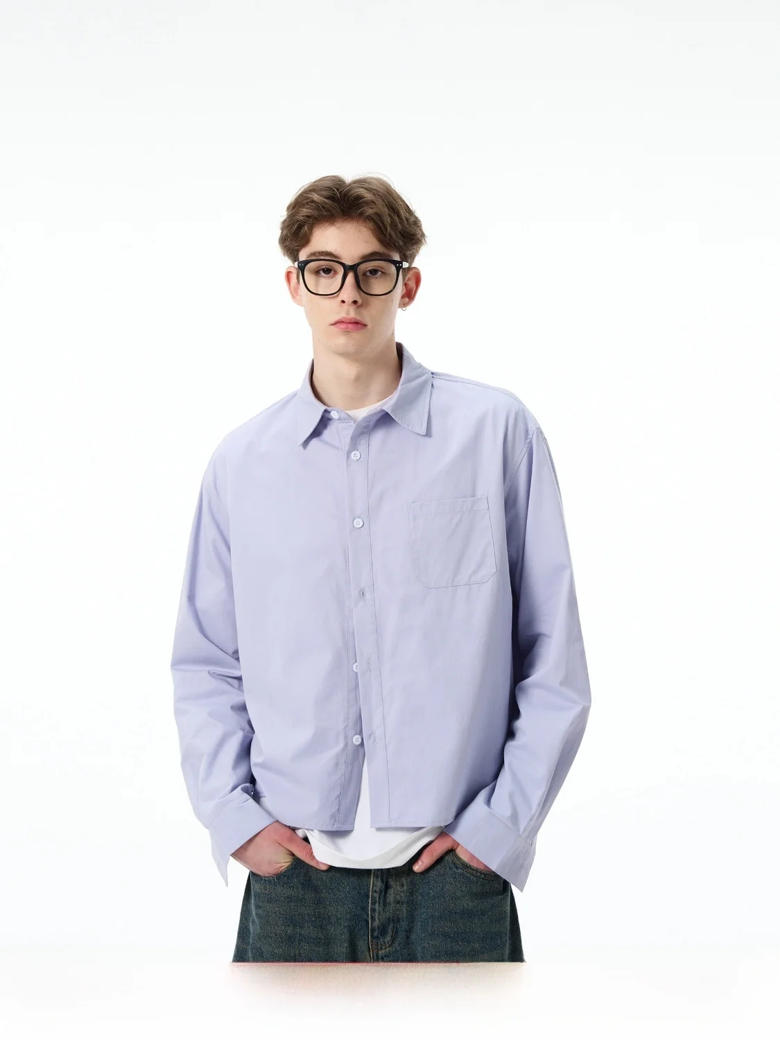 

MADWITCH Spring New Minimalist Cleanfit Blue Shirt Jacket Men's Women's High-End Casual Top Trendy Long Sleeve Standard Fit