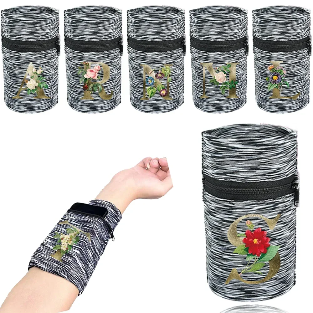 Sports Wristband Bag Wrist Protector Running Sport Safety Grey Series Support Brace Wrap Wristband Golden Flower Style Wrist Bag