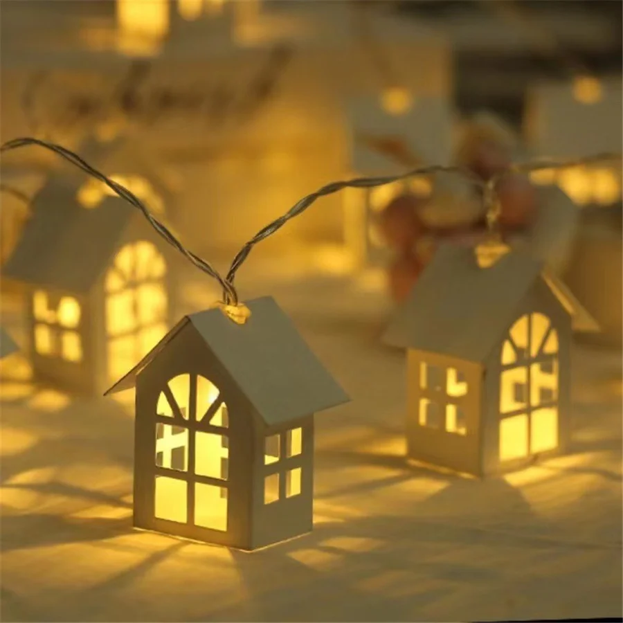 Guirxiété Lumineuse de Maison en Bois Créative de 2m, 10 Pierres, Batterie 62, Décoration de Noël, ixde Mariage, Nouvel An