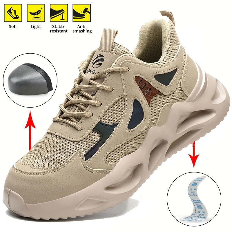 

Outdoor Work Shoes Men Safety Shoes With Steel Toe Breathable Lightweight Work Sneakers Anti Smash Anti-puncture Safety Boots