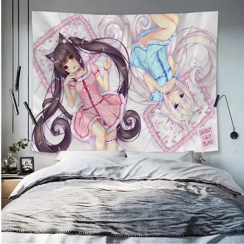 Cute Anime Girls Tapestry Japanese Style Art Sci Fi Room Home Decor Decorative Wall Hanging Blanket Bedroom Living Room Dorm