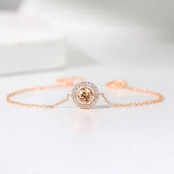 Round Cut Cubic Zirconia Bracelet For Women Rose Gold Color Hand Chain Jewelry H165
