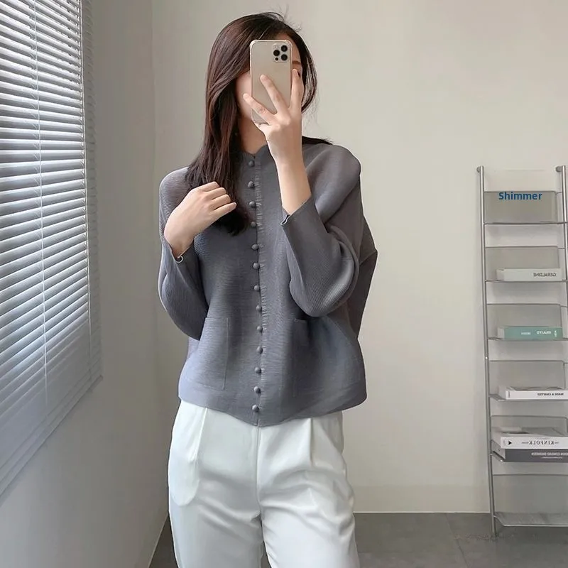 

Elegant Slimming Women's Open Cardigan Long Sleeve Polyester Fiber Midi Length Loose Fit Fashionable Spring Autumn New Arrival