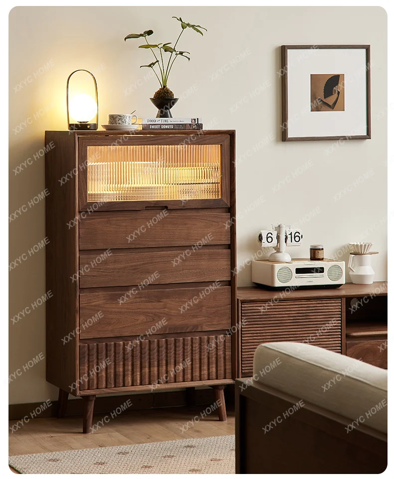 SSNorth   black walnut TV side cabinet   simplicity, home living room creative locker