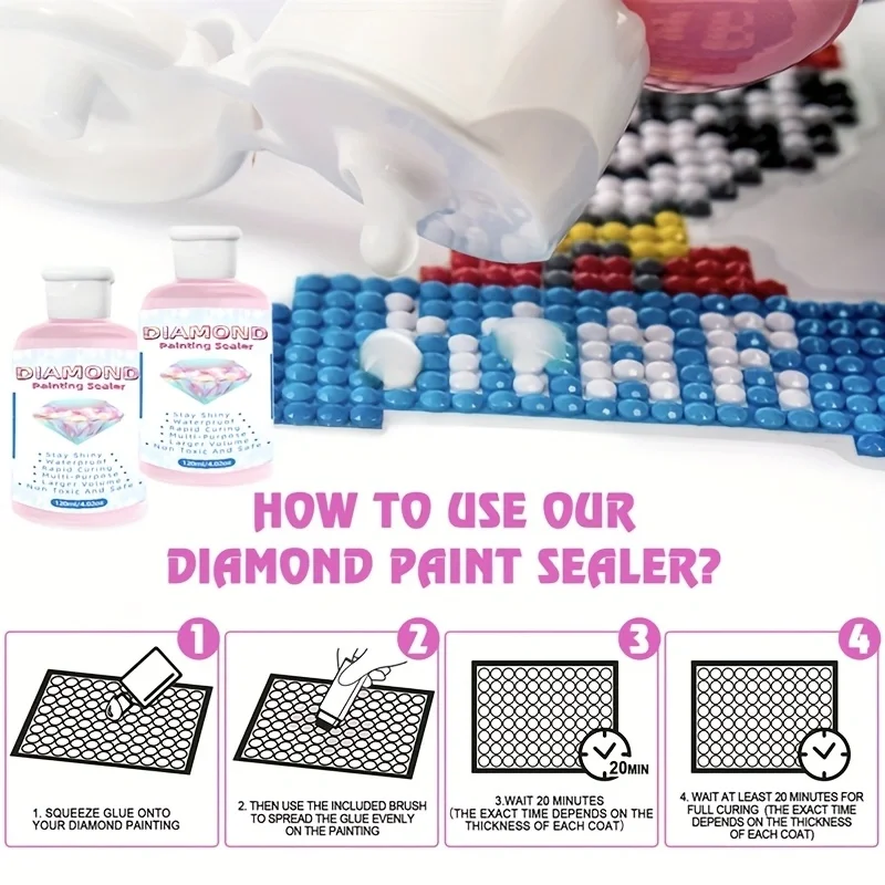 120/240ml Diamond Painting Sealer Set with Brush,5D Diamond Art Transparent Sealer for Preventing Diamond Painting Protecting
