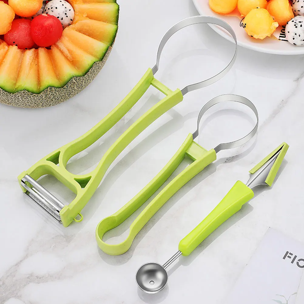 

6-in-1 Green Fruit Ball Picker Multi-functional Melon Baller Scoop Watermelon Digger Kitchen Tool Stainless Steel Fruit Slicer