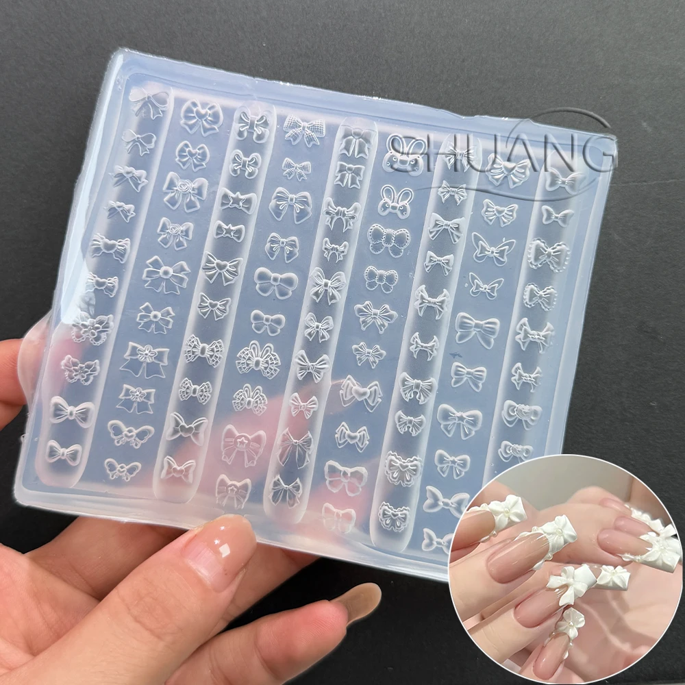 

XL Bowknot 3D Nail Silicone Carving Mold Sweet Cute Bow Tie Nail Charms Templates DIY UV Gel Polish Filled Bows Nail Art Mould&#