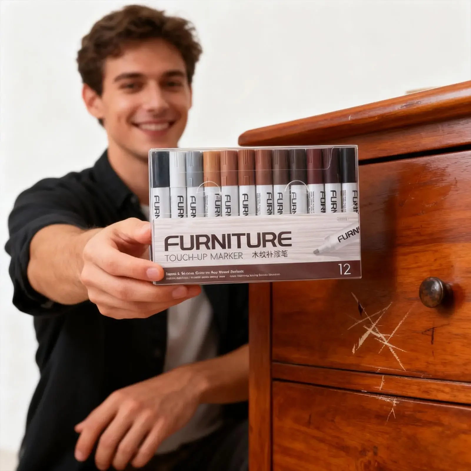 Wood Markers Furniture Repair 12 Colors Low-Odor Scratch Covers Wood Removers Furniture Repair Kit for Scuffs Damage Stains Wear