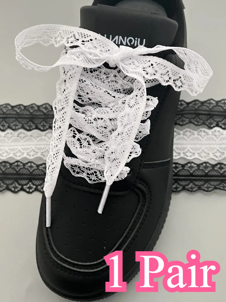100-140cm 1Pair Fancy Lace Shoelaces for Women Casual Shoes Width Flat Shoelace for Sneakers Black White Shoe Laces Accessorices