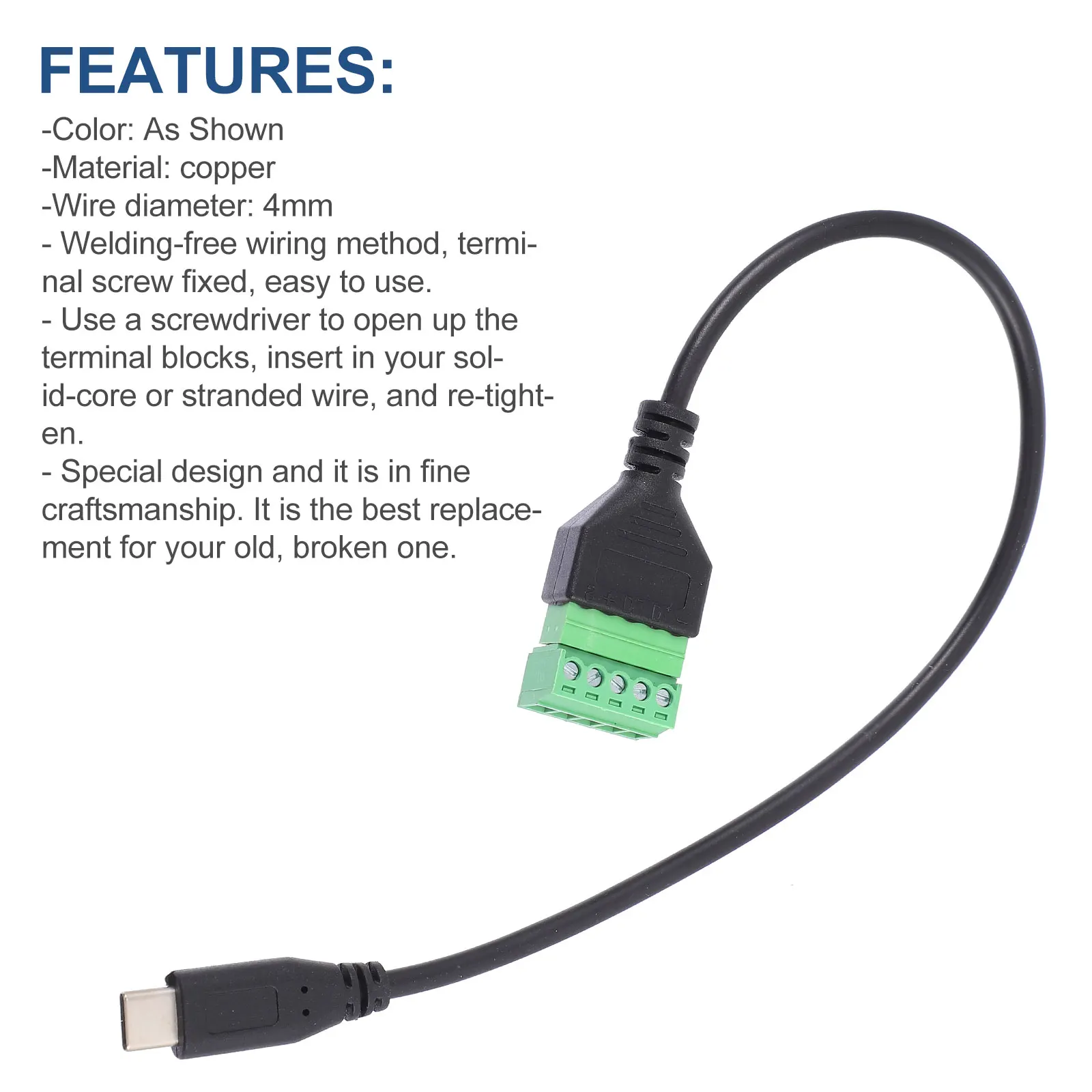

Type C Adapter Cable USB Screw Terminal Block 5Pin Data Transfer Converter Extension Cord Computer Accessory Stable Connection