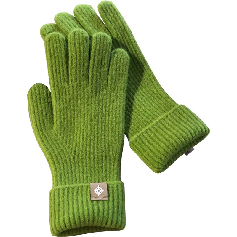 1 pair  Pure  Wool Knitted Labeling Gloves Finger Exposed Touch Screen Cold-Proof  Style Xiaohongshu Grass Autumn Winter