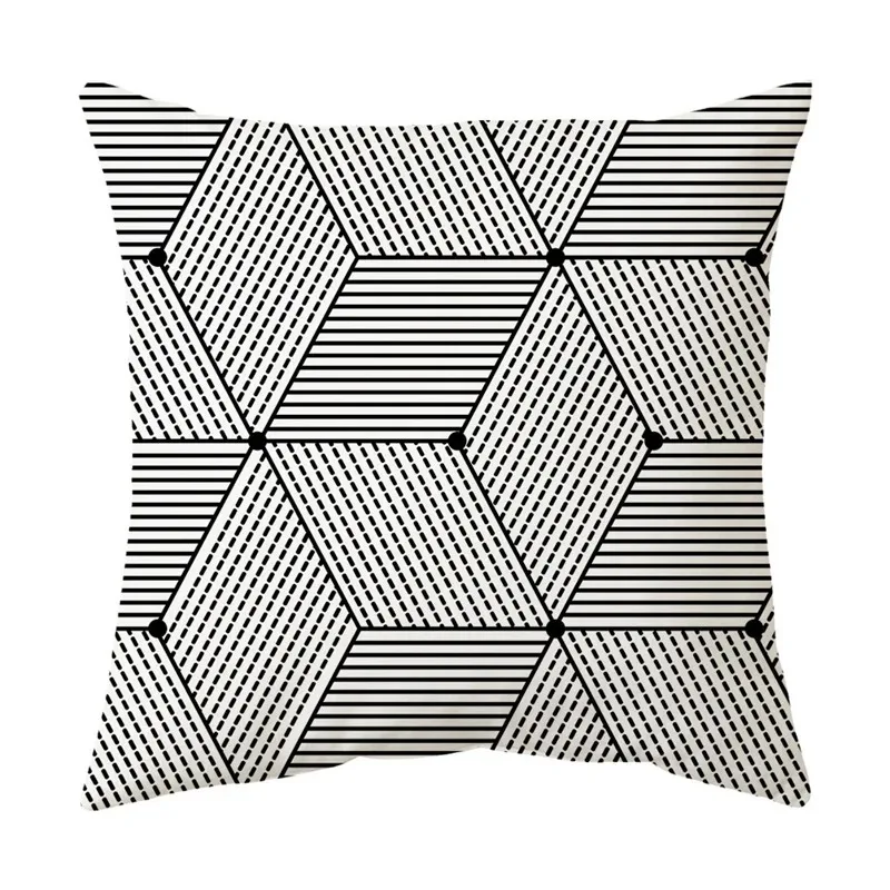 Black and white geometric simple high-end space pillowcase patchwork cushion cover striped letter pillowcase home decoration