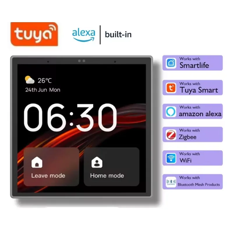 

Tuya Wifi Smart Touch Screen Center Control Panel Built-in Alexa Control ZigBee Gateway For Intelligent Scenes 4 Inches Screen