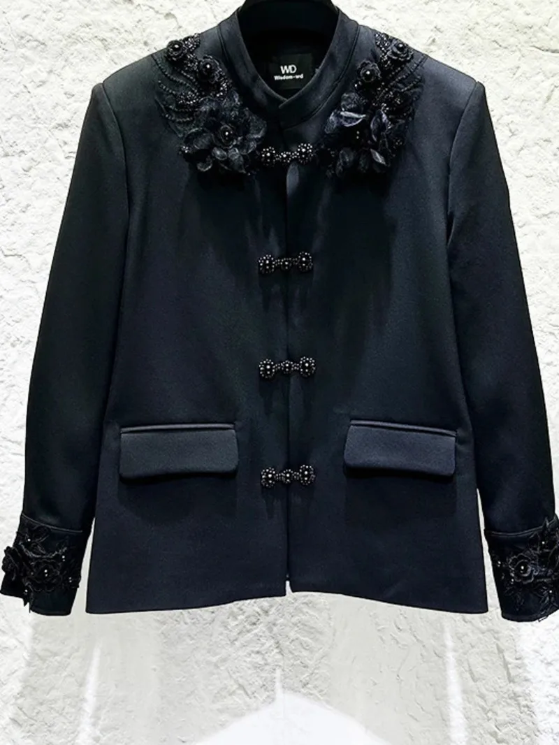 New Chinese Style Men Blazer Embroidery 3D Flower Beaded Patchwork Decoration Suit Jacket Men's Fashion Coats LU80