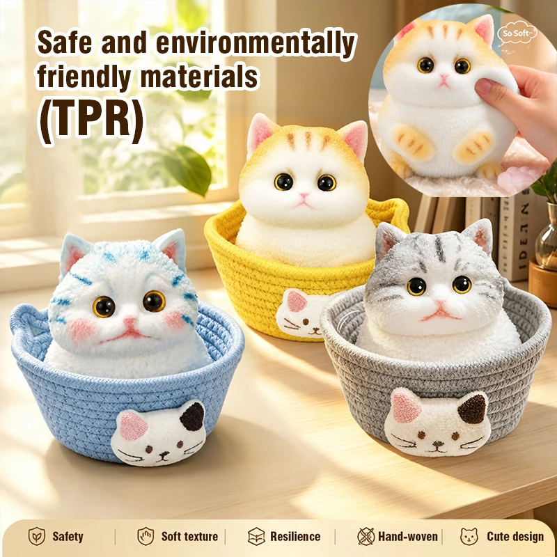 Cute Fat Cat Squishy Toy, TPR Soft Squeeze Stress Relief Toy, Realistic Kitten Decompression Toy Desktop Ornament Gift for Adult