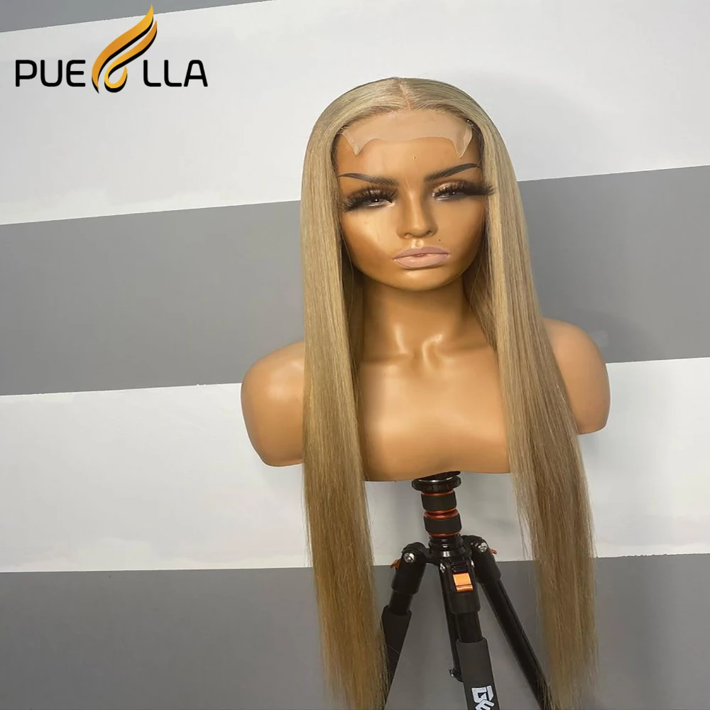 Peluca de cabello rubio miel para mujer, postizo de encaje Frontal transparente, pelo brasileño liso de 30 pulgadas, 13x4, 180 de densidad