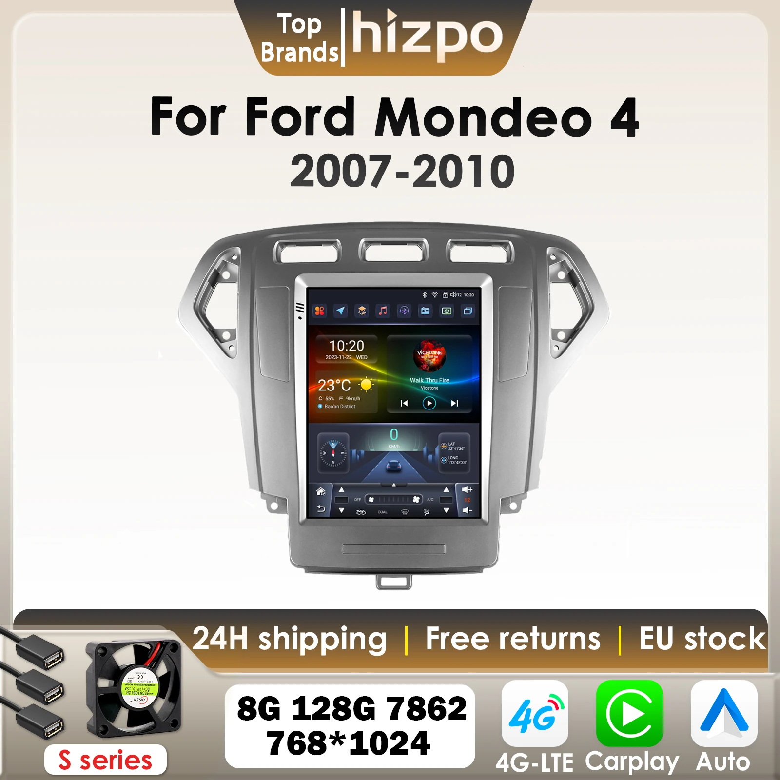 HIZPO 9.7 "Carplay Android 13 autoradio per Ford Mondeo 4 2006-2010 Sistemi intelligenti per auto Schermo verticale GPS BT RDS DSP 7862