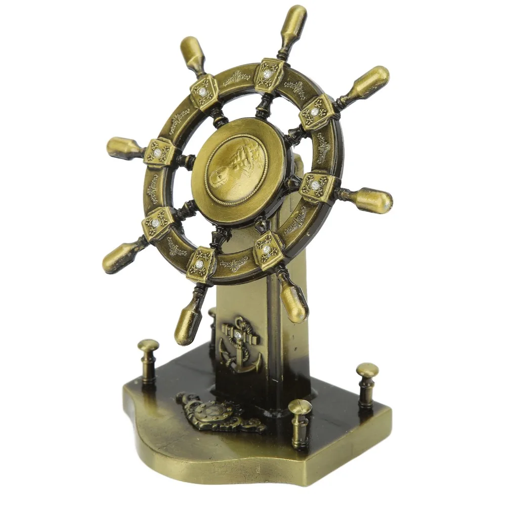 1PCS Luck Symbol Alloy Nautical Rudder Ornament Retro Style Glossy Ship Wheel Statue Boat Steering Model Homes