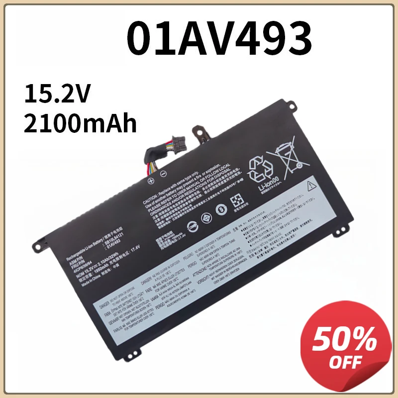 

15.2V 32WH 2100mAh 01AV493 Laptop Battery For Lenovo ThinkPad T570 T580 P52S P51S Series SB10L84121 00UR892 00UR890 00UR891