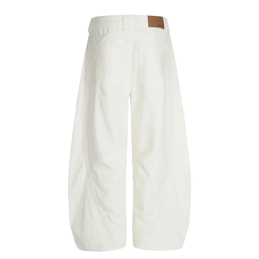 Men's White Curved Seam Wide Leg Jeans Baggy Oversized Streetwear Denim Pants Casual Loose Trousers for Men view 4