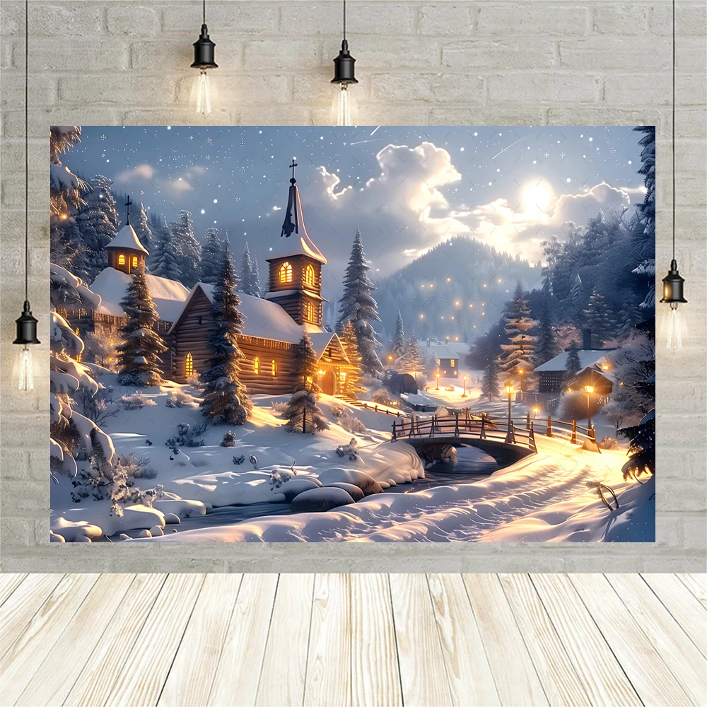 Christmas Snow View Town Winter Village Kids Baby Gifts Family Party Backdrop Custom Kid Room Photo Poster Decor Wall Background