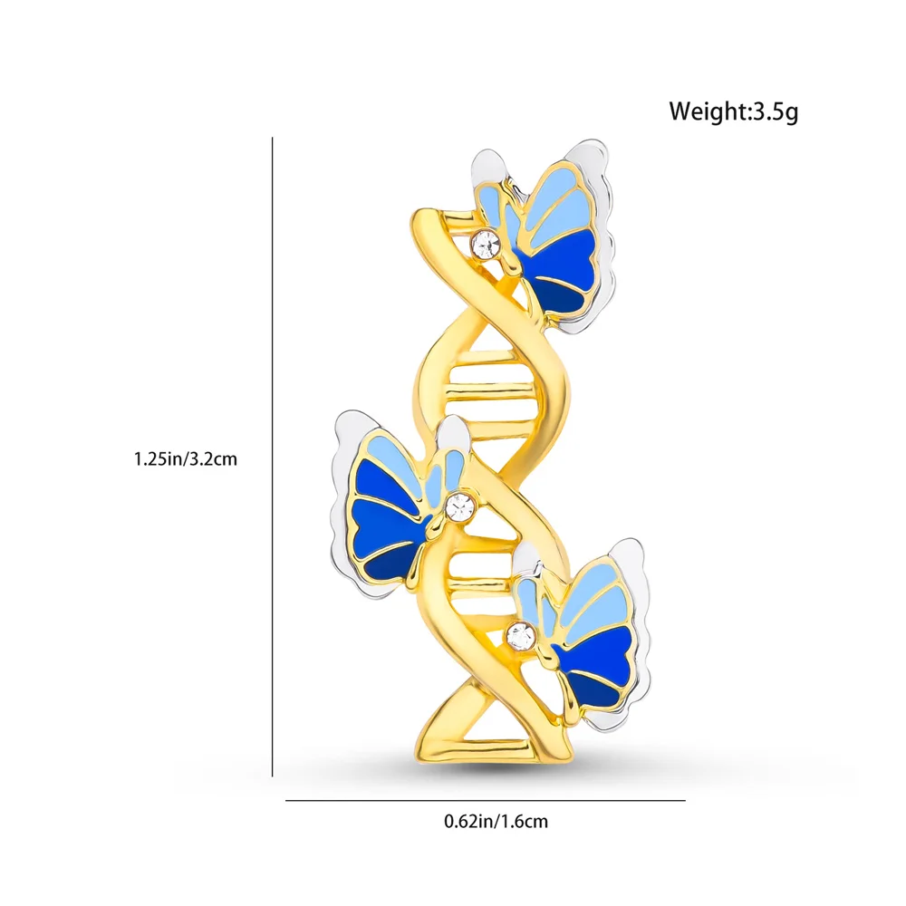 New Biology Dna Brooch Fashion Lovely Inlay Butterfly Gold-Plated Alloy Pin Medical Science Jewelry Accessories Gifts for Doctor