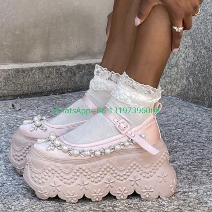 Lady pink elegant Mary janes bucket strap shoes pink stain platform footwear new arrive runway Y2K elegant stain shoes size 3546