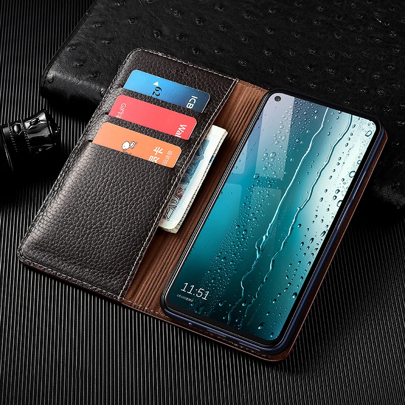 

Litchi Patter Genuine Leather Magnetic Flip Cover For OnePlus Nord CE 2 Nord N100 N200 N20 CE2 Lite 2T Ace Racing 5G Wallet Case