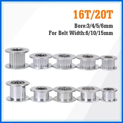 16T/20T GT2 Idler Timing Pulley 16 tooth 20 Teeth with 3/4/5/6mm Bore with Bearings for 3D Printer Parts Timing Belt 6/10/15mm