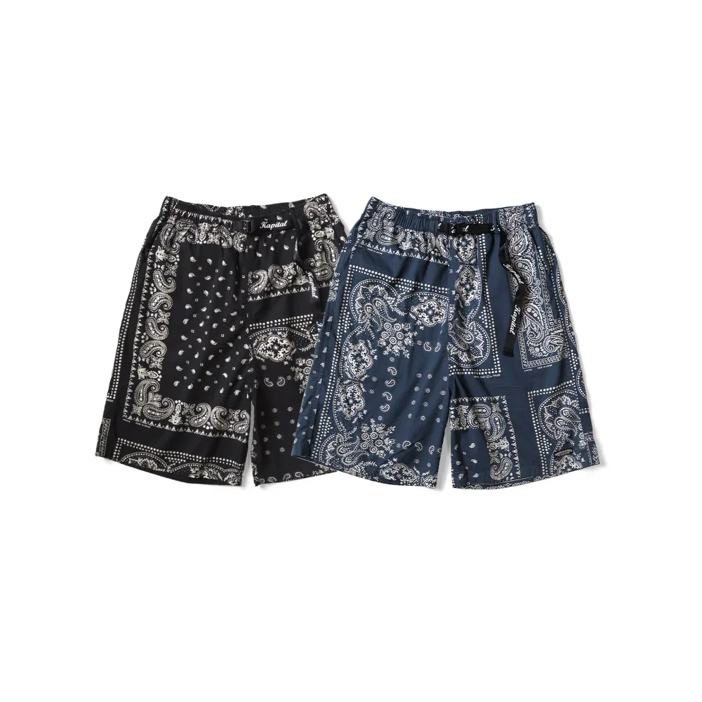 25SS KAPITAL Hirata and Hongri Casual Cashew Flower Print Adjustable Elastic Summer Loose Shorts for Men