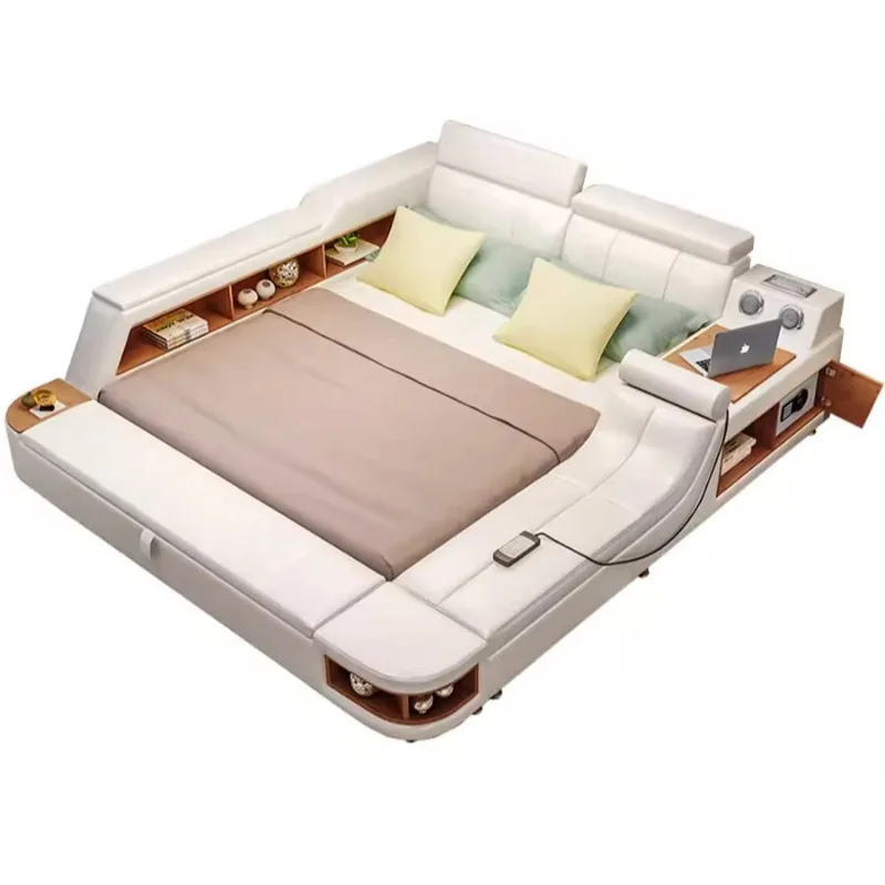 & Luxury Fancy Frame Bed Multifunctional Headboards Upholstered Double Bed Relaxing Comfortable Organiser Italian Home Furniture