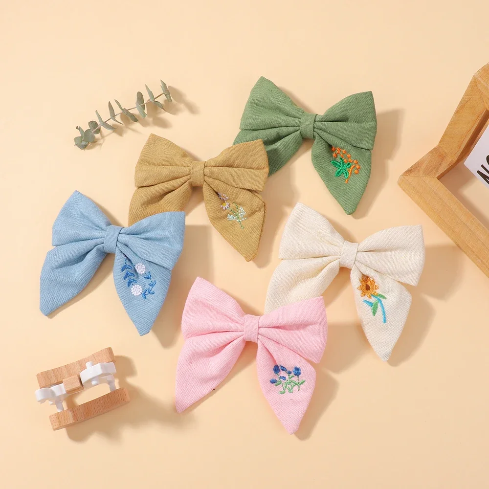 5 unids/set elegante bordado Floral lazos Clip de pelo moda hecha a mano horquilla de algodón para mujeres niñas niños accesorios para el cabello regalos