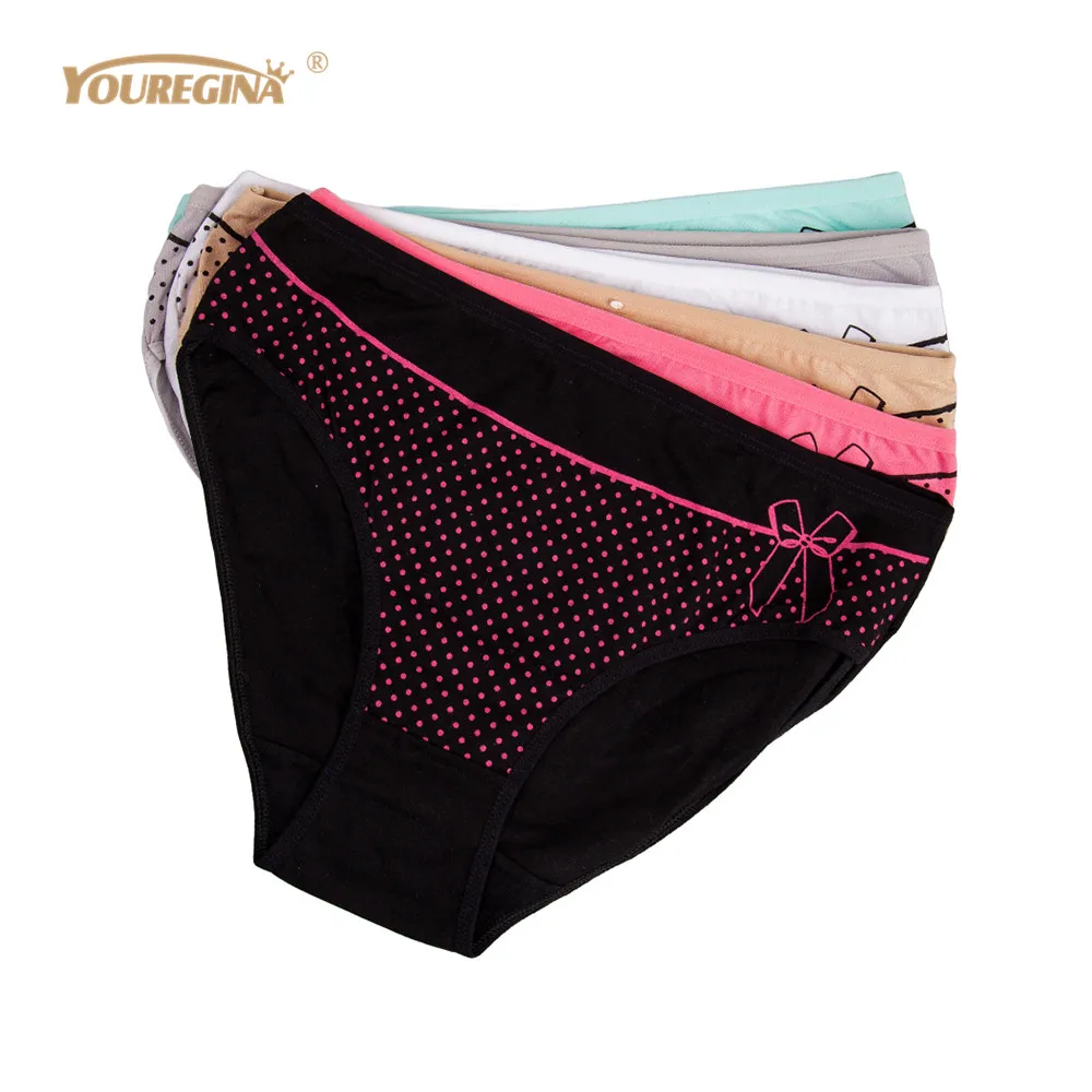 Women Underwear Cotton Panties Plus Size Middle Waist Dot Print Cute Briefs Ladies Breathable Intimates 6 pcs/lot