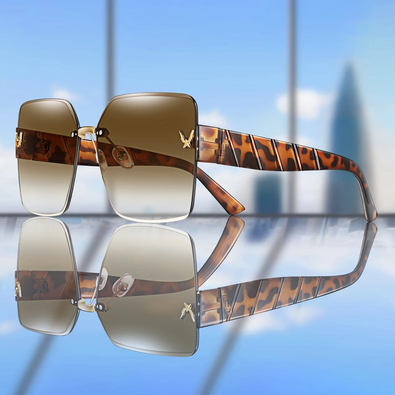 Trendy Rimless Fishing Sunglasses for Men and Women Casual Square Eyewear with UV Protection for Outdoor Hiking Cycling