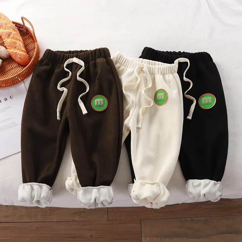 

Детские осенне-зимние полосатые брюки с одной нитью, повседневные однотонные леггинсы для девочек, брюки для мальчиков, детские верхние штаны, плюшевые брюки