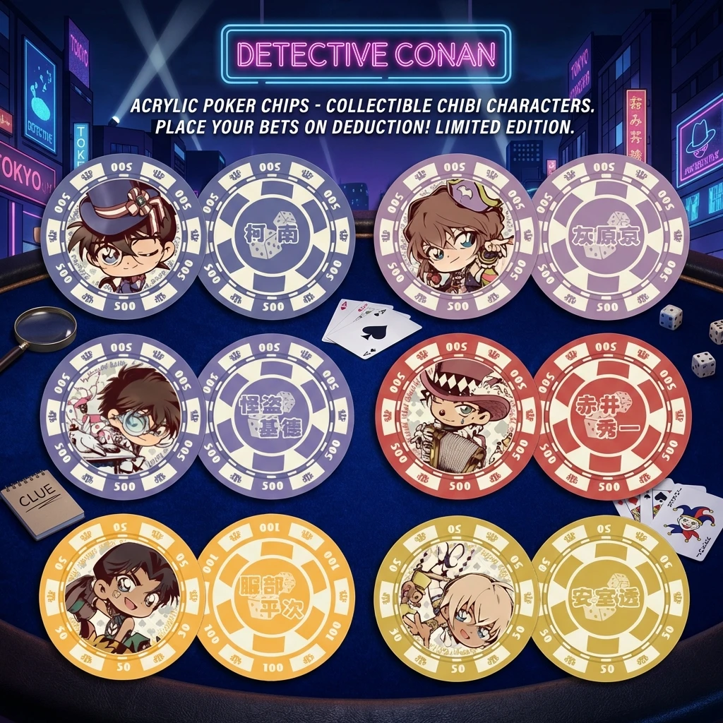 Detective Conan Acrylic Poker Chips Set 201-220 Double Sided HD Pattern Anime Game Tokens Collectible Gift for Fans