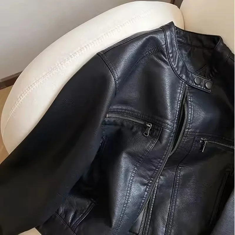 2026年春新作 レディース ブラックPUレザージャケット レトロPUショート丈 ライダースジャケット ゆったり レザー ジッパー アウター