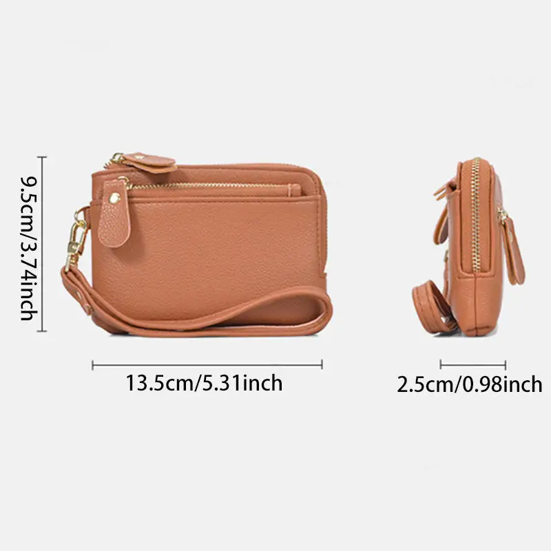กระเป๋าสตางค์สั้นหนัง PU พับคู่สไตล์วินเทจพร้อมกระเป๋าใส่เหรียญซิปช่องใส่การ์ดหลายช่องและสายรัดข้อมือแบบสบาย ๆ แบบพกพาคลิปการ์ด