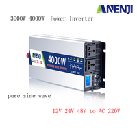 3000W 4000W Inverter DC 12V 24V 48V To AC 220V Pure Sine Wave Voltage Convertor Transformer Solar Dual Socket Power Inverter