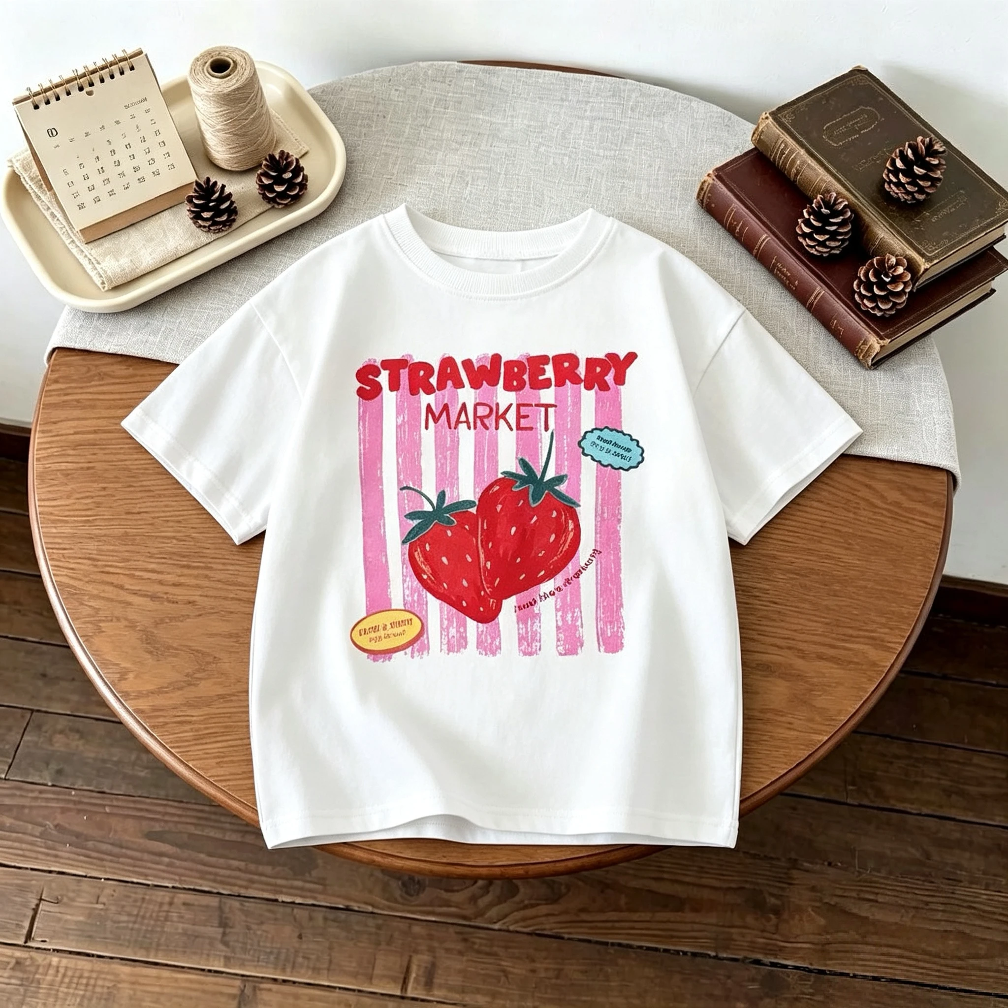 Fruit Pattern Kids Tshirt Tops Summer Clothing Boutique Fashion Children Short Sleeve T-shirts Simple Versatile Tees 1-7 Age