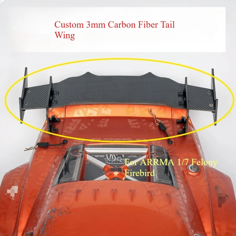 RC 3MM Thickness Carbon Fiber Rear Wing Mod Upgrade Accessory 1/7 RC On Road Car for Arrma Felony customizable size Spare Part