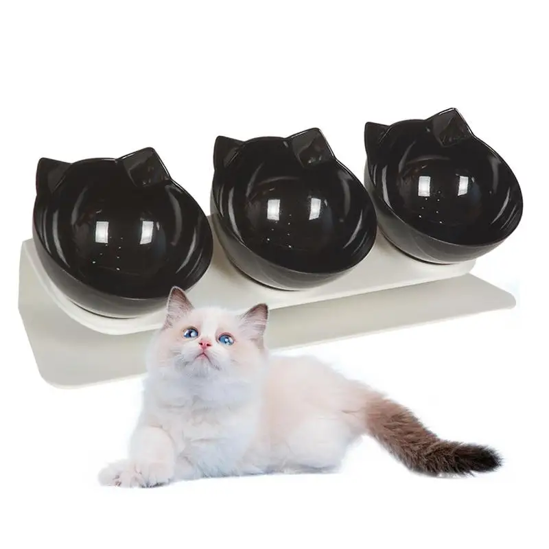 Raised Cat Bowl Set with 3 Dishes  Anti-Vomit Tilted Water and Food Feeder for Cats and Dogs  Pet Feeding Accessories for Dry