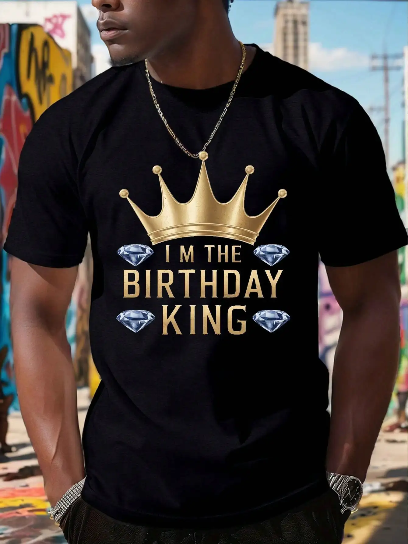 I M THE BIRTHDAY KING เสื้อยืดพิมพ์ลาย, เสื้อยืดสําหรับผู้ชาย, เสื้อยืดแขนสั้นลําลองสําหรับฤดูร้อน