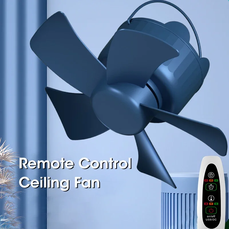 Portable Ceiling Fan Remote Control Timing 3 Gears Fans USB Rechargeable Mini Energy Efficient Silent Fan for Home Outdoor